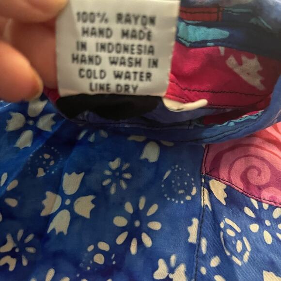 Y2K Indonesian Boho Multicolor Patchwork Mixed Print Rayon Top S Funky Artsy - Picture 4 of 5